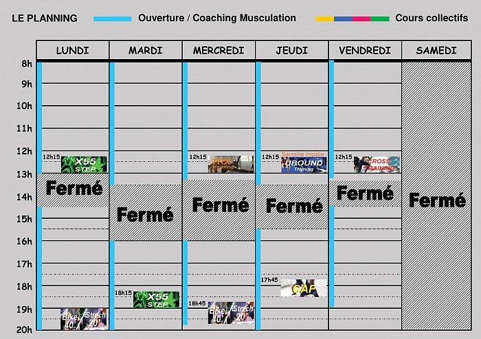 Planning cours collectifs et ouverture salle